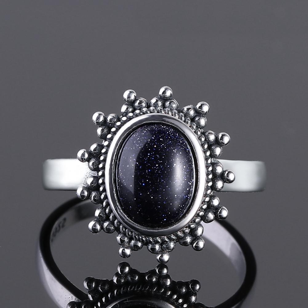 Серебряное кольцо S925 для женщин Овальное Круглое Каплевидное Натуральный Синий Песчаник Кольцо Подарок В форме Солнца Ретро Роскошное Тонкое Ювелирное изделие