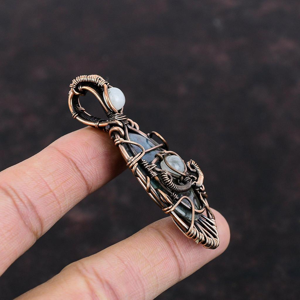 Сглаз Рубин Синий Кианит Кулон Медная Проволока Обернутый Кулон Радуга Лунный Камень Ювелирные Изделия Из Драгоценного Камня Ювелирные Изделия Ручной Работы Сглаза Ювелирные Изделия Подарок Для Жены