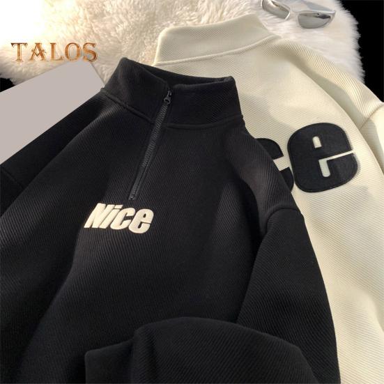 Zipper Half Autumn Sweatshirt Men Letter Print Elastic Cuffs And Hem Pullover Sport Fitness Travel School Top