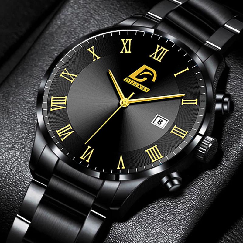 Fashion Mens Gold Stainless Steel Watches Men Business Casual Watch Luxury Calendar Quartz Wristwatch
