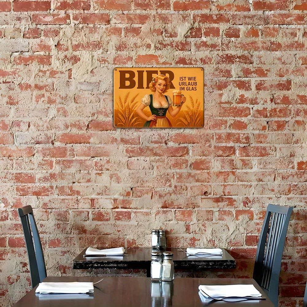 German Beer Poster Sign - "Bier Ist Wie Urlaub Im Glas" 30x20cm Aluminum Decor for Bars & Home Breweries