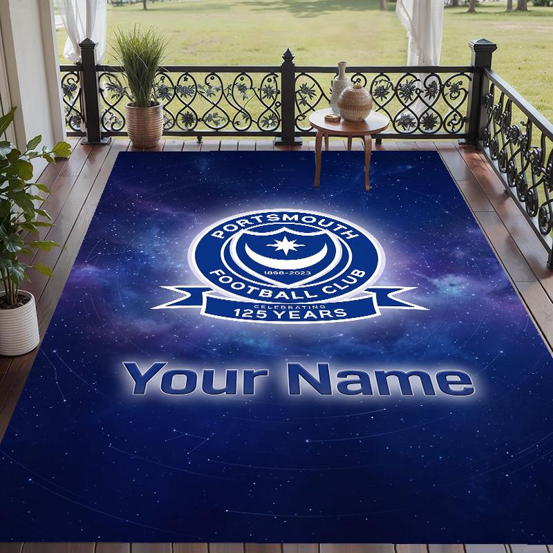Custom Text Printed Rug Portsmouth FC Non Slip Floor Carpet For Home Room Decor