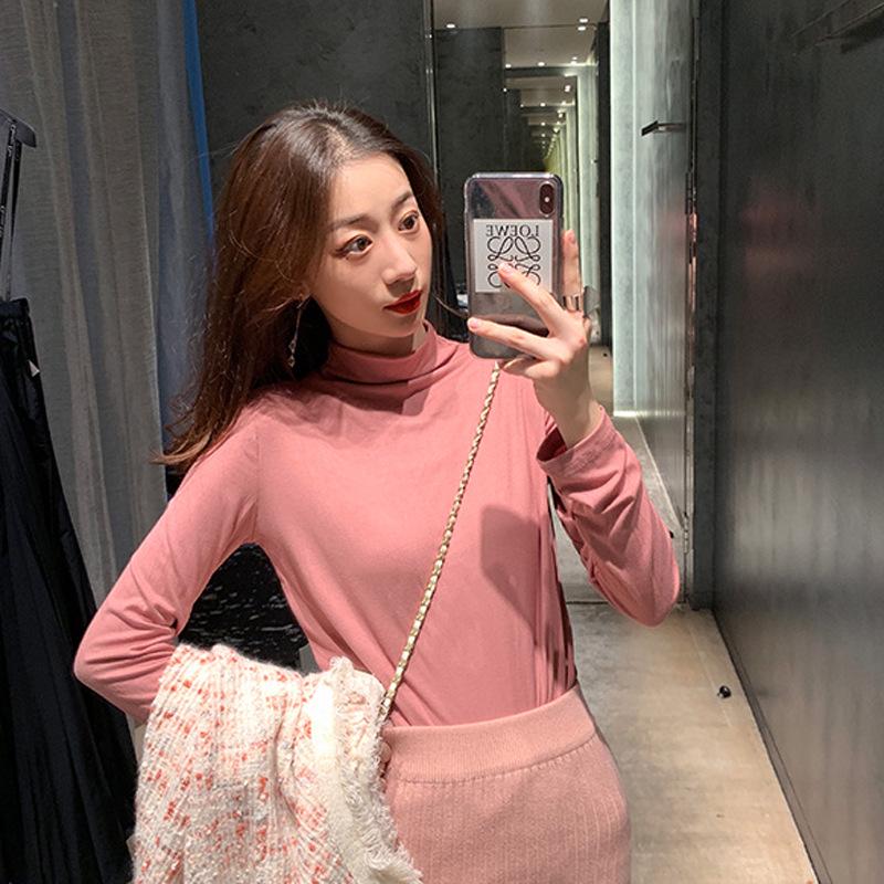 Женская облегающая мягкая футболка с длинным рукавом и высоким воротом