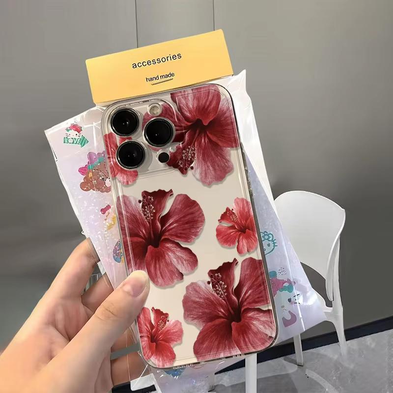 Red Lily Print Clear Phone Case For Xiaomi Mi Poco X6Pro X6 X7 X5 Pro Mi Poco F7 Pro F6 F5 Silicone Cover
