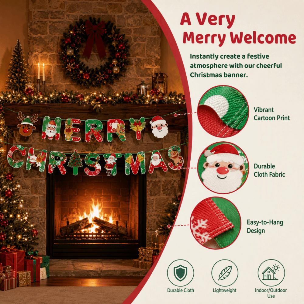 Cartoon Print Merry Christmas Banner Paper Holiday Party Bunting  New Year Decorations