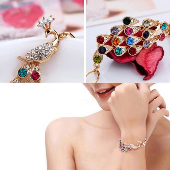 Женский винтажный красочный браслет со стразами и птицей-павлином, браслет-цепочка, ювелирные изделия