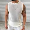 Men Vest Round Neck Sleeveless Summer Breathable Vest Solid Color Hollow Knitting Tops Fitness Home Wear