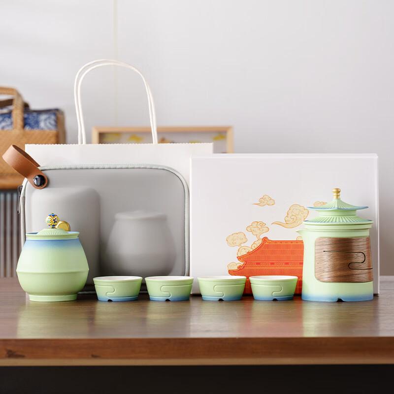 Palace Museum Mutton Fat Jade Porcelain Gongfu Travel Tea Set