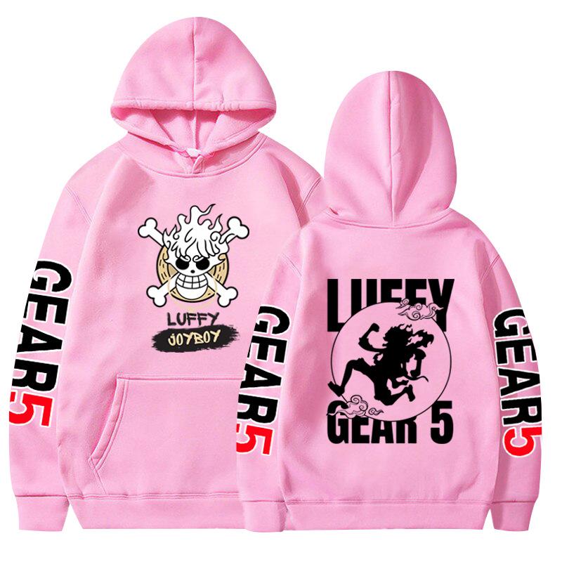New Five-Speed Luffy Print Hoodie - One Piece Anime Long-Sleeve Fleece Top