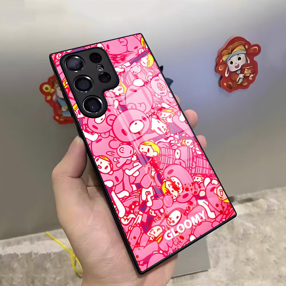 Милый Чехол-Телефон Глуми Бэр для Samsung S26 S25 Ultra S23 S22 S24 S20 Fe S21 Plus A54 A53 A16 Стеклянная Крышка