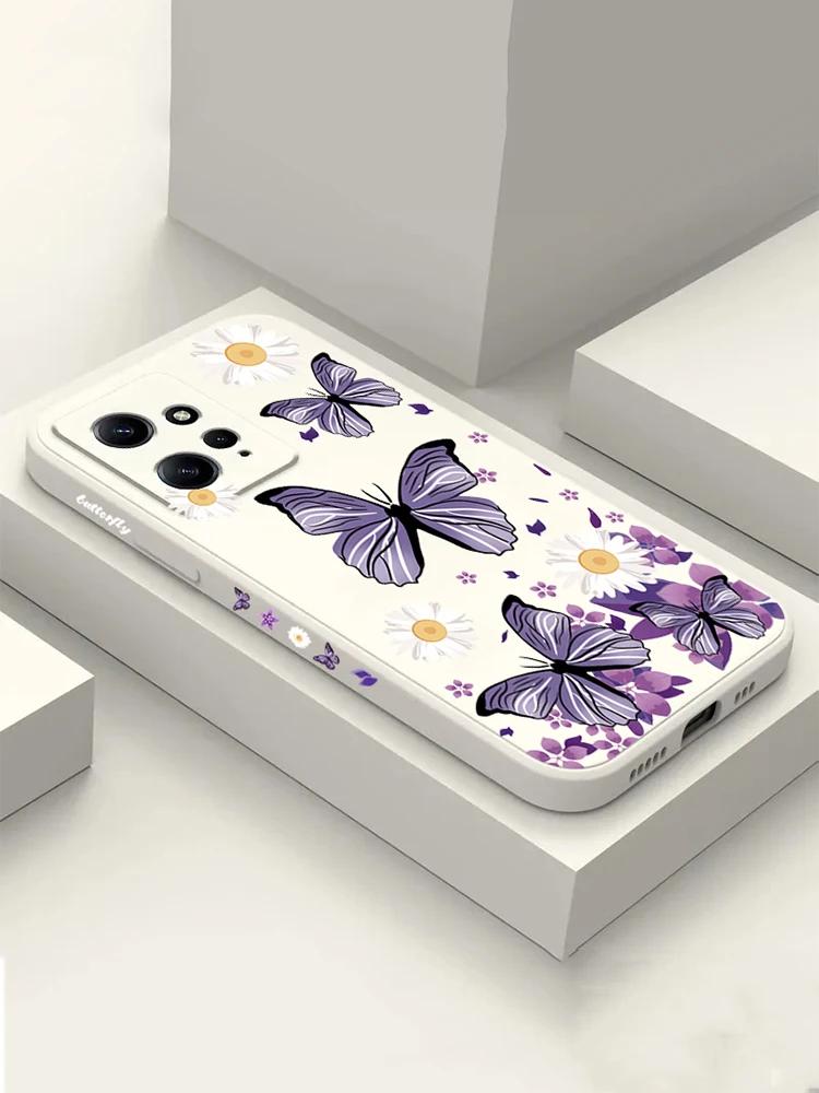 Purple Butterflies Square Silicone Phone Case For iPhone 16 15 14 13 12 11 Pro Max XS X XR 7 8 SE Transparent Back Cover