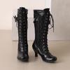 Женские ботинки на высоком каблуке, осенне-зимние новые милые и универсальные женские ботинки в римском стиле на толстом каблуке с кружевом и сращиванием