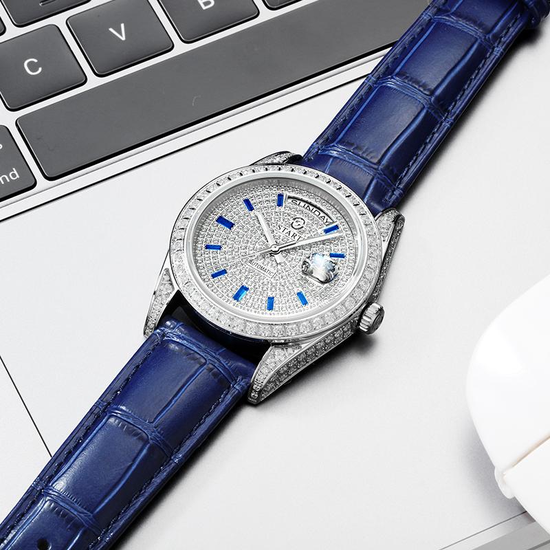 Start Мужские часы Gypsophila, официальные подлинные часы с бриллиантами, водонепроницаемые автоматические механические часы, функция даты и недели