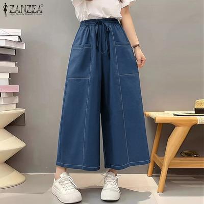 Женские повседневные свободные укороченные брюки с эластичной резинкой на талии