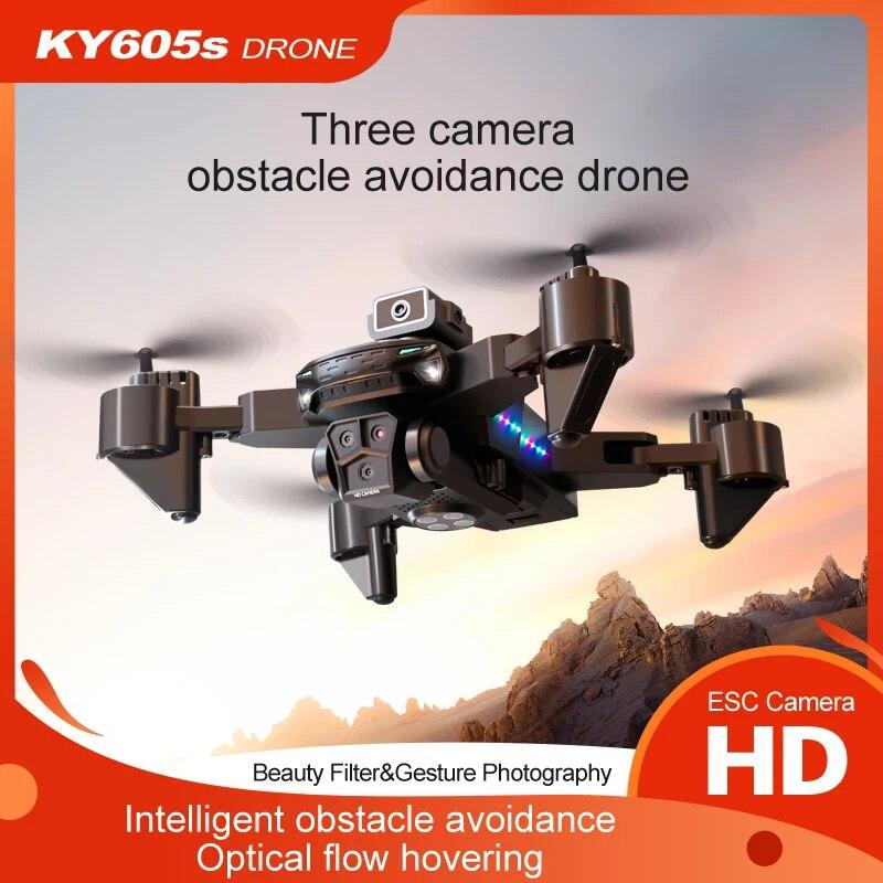 Новый KY605S RC Дрон GPS 8K Professinal с тремя камерами Широкоугольный оптический локализация потока Четырехсторонний квадрокоптер для предотвращения препятствий