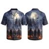 Мужская повседневная рубашка с коротким рукавом на пуговицах, принт на Хэллоуин, лагерный воротник, свободный крой, легкий топ
