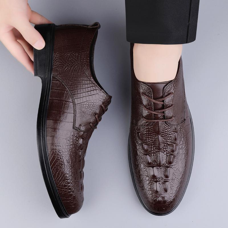 Модные мужские туфли-оксфорды из натуральной кожи с крокодиловым узором, повседневная мужская обувь, деловая обувь для мужчин, универсальные мужские свадебные туфли