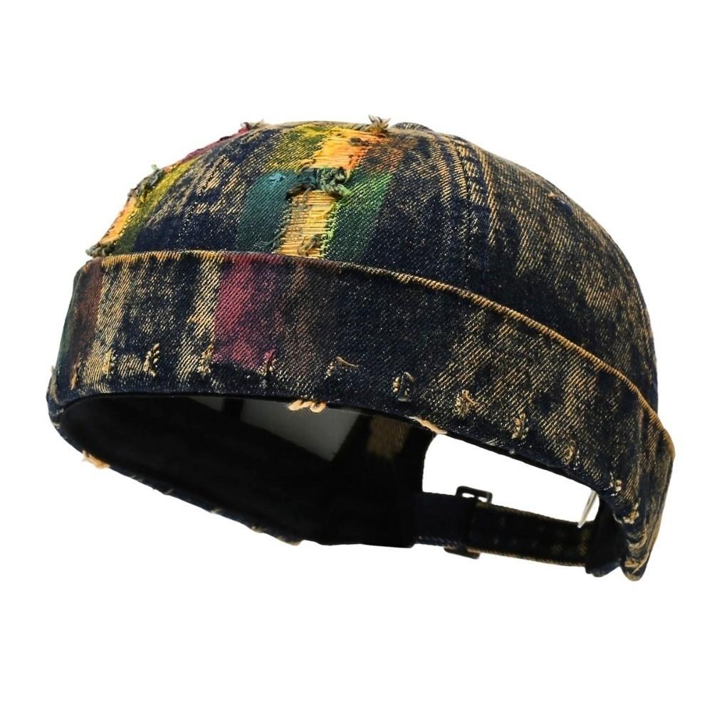 Adjustable Melon Skin Cap Distressed Denim Beanie Fashion Docker Cap Women