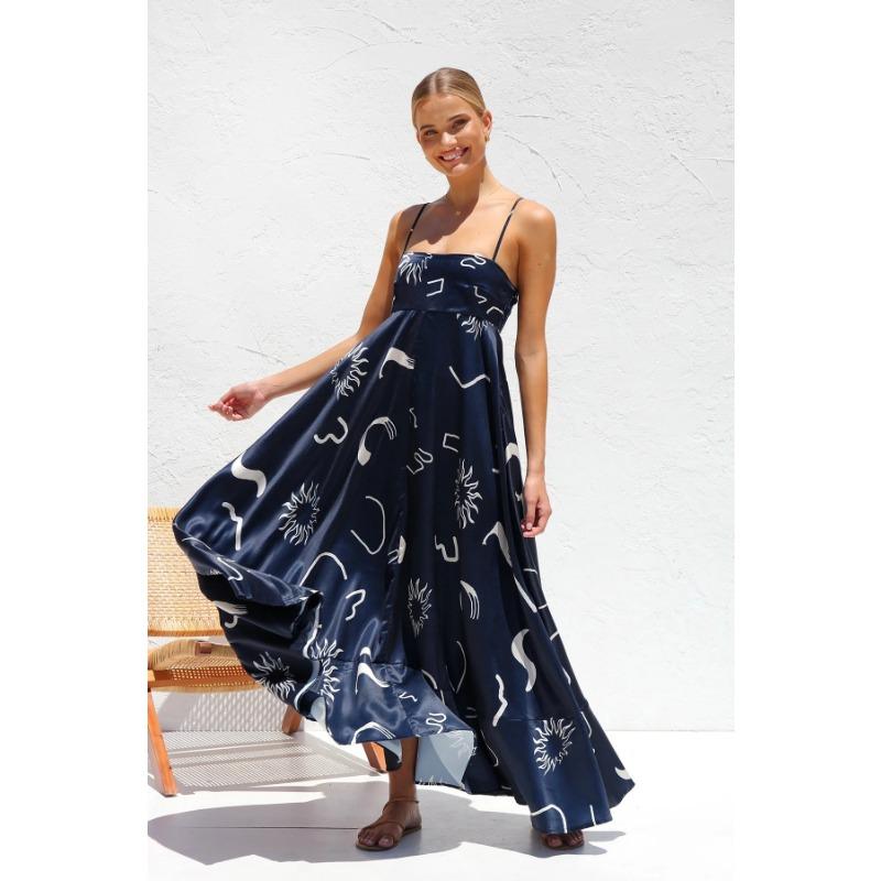 Летнее женское платье средней талии с открытой спиной, платья с цветочным принтом и бретельками через шею