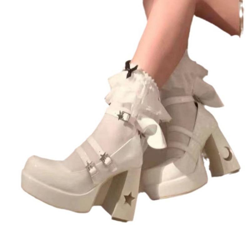 Spring Punk Thick Heel Mary Jane Lolita Shoes Woman Patent Leather Cosplay Shoes Y2k Chunky Platform High Heels Pumps
