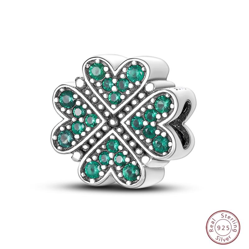 Медный браслет с бусинами 'Четырехлистный клевер на удачу', с блестящим цирконием, для оригинального браслета 3 мм, женские изящные украшения