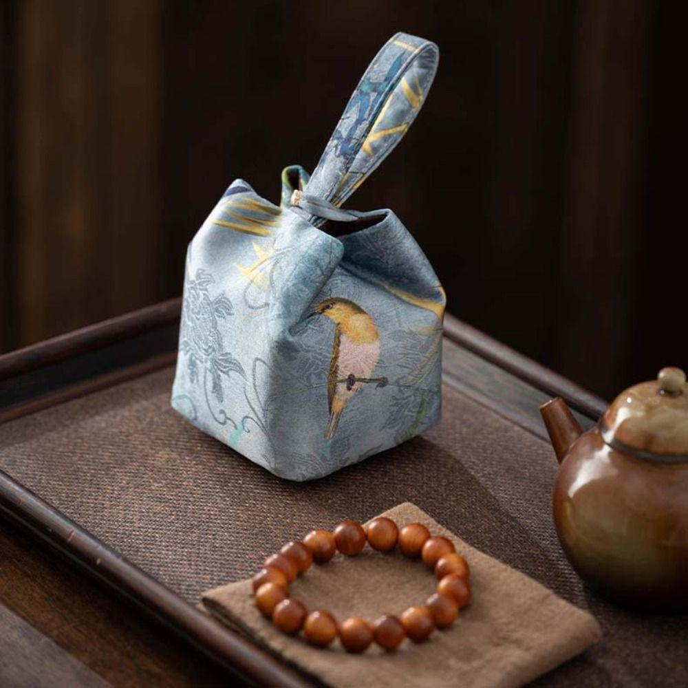 Chinese Style Teaware Storage Bag Print Small Item Pouch Teacup Drawstring Cloth Pouch Festival