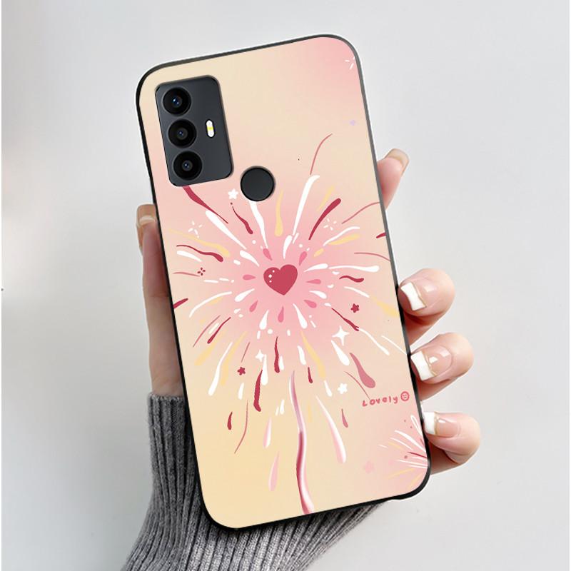 Cute Case For TCL 30 SE Protective Cover For TCL 30E Funda For TCL 306 305 Printing Shell Soft Silicone Cartoon Black Casing