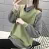 Side Buttons Lapel Neck Faux Two Piece Sweater Women's Long Sleeve Blouse Pullover Warm Winter Thick Knit Sweaters