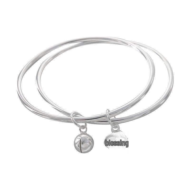 Silver Double Ring Blessing Bracelet: Sleek Ins Style, Niche Design, High-End Women's Accessory