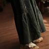 Johnature Women Vintage Green Skirts Elastic Waist Patchwork Loose Autumn Chinese Style Female A-Line Skirts