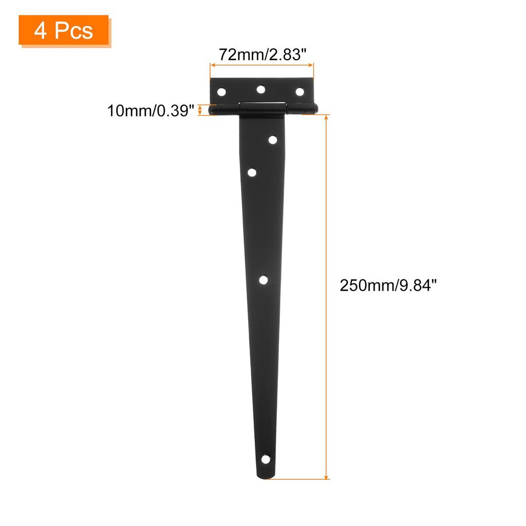 uxcell Iron T-Shaped Gate Hinges for Wooden Barn Fence Garden Doors, 250mm, Black, Pack of 4