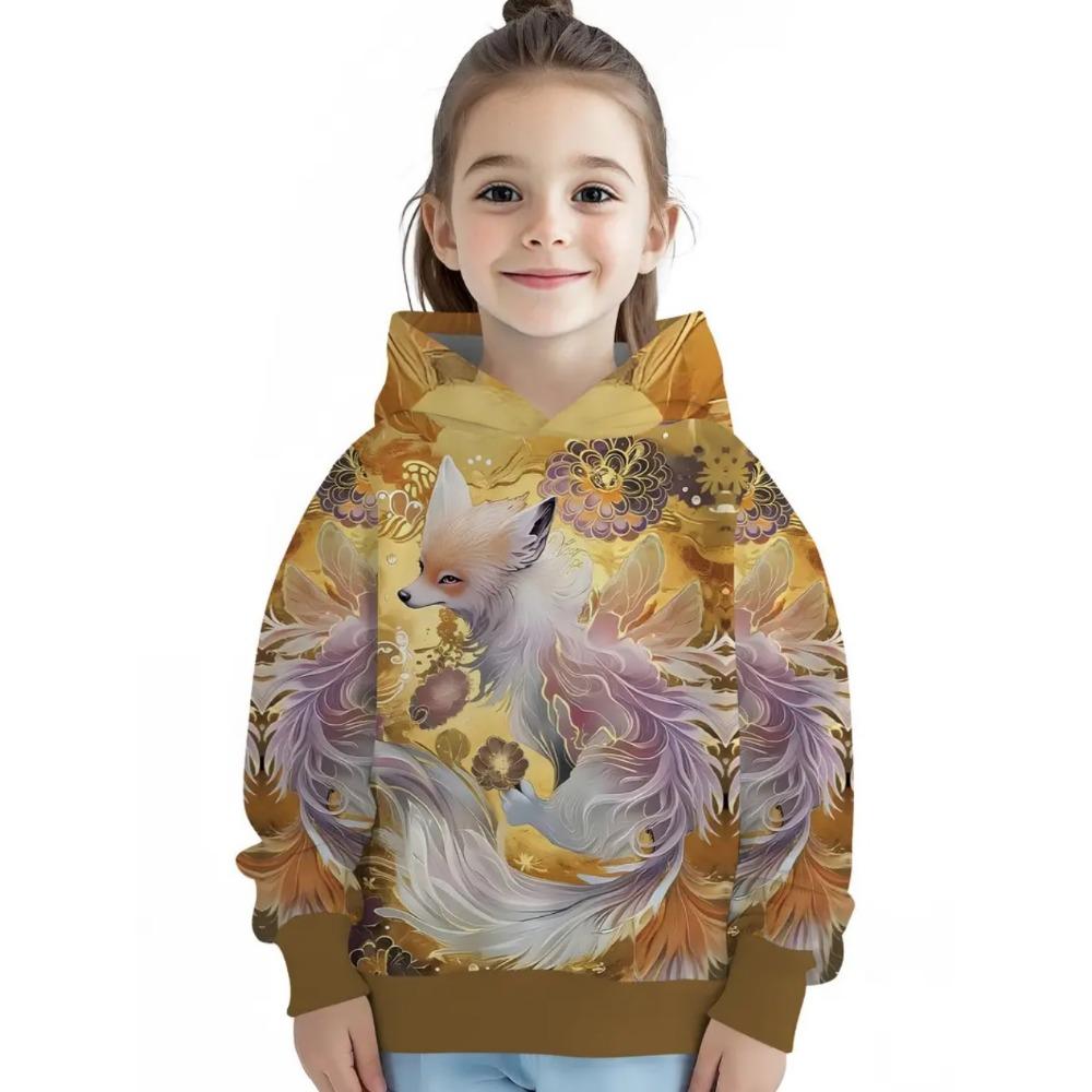 Yellow Girl Clothes Cute Animal Print Autumn Cartoon Hoodies Tops Casual Loose Girl Sweatshirts Trendy Y2k Children's Clothing