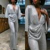 2025 European & American Sequined Sexy Deep V Backless Women's Jumpsuit 