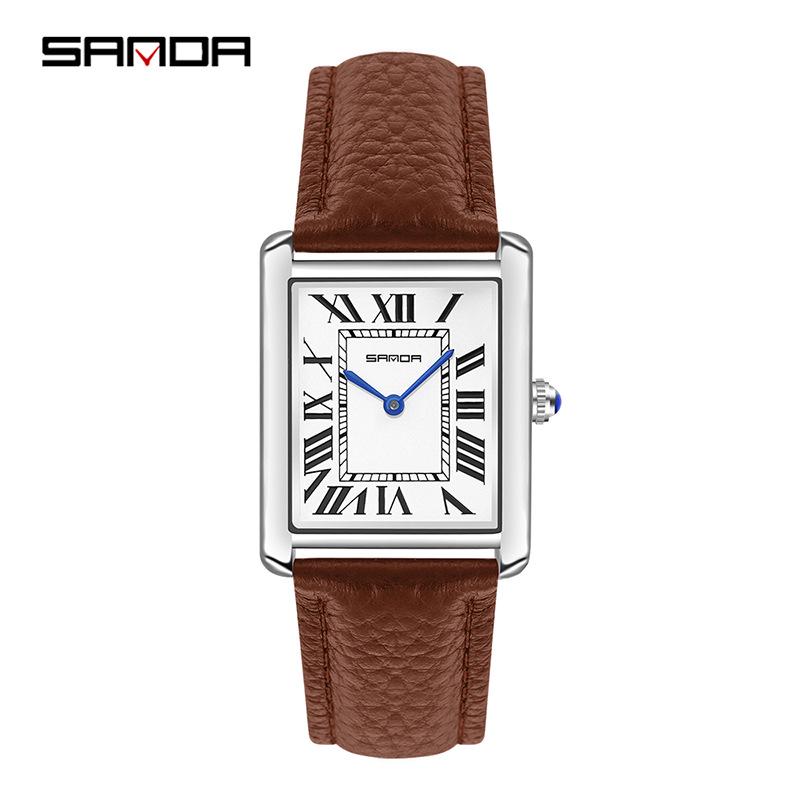 Женские кварцевые часы Sanda, маленький циферблат, римские цифры, модные водонепроницаемые прямоугольные, парный дизайн.