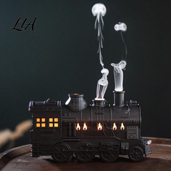 Compact Humidifiers for Desk Vintage Steam Train Aroma Diffuser, 300ml Ultrasonic Cool Mist Humidifier with Dual Essential Oil Vaporizer Relaxation