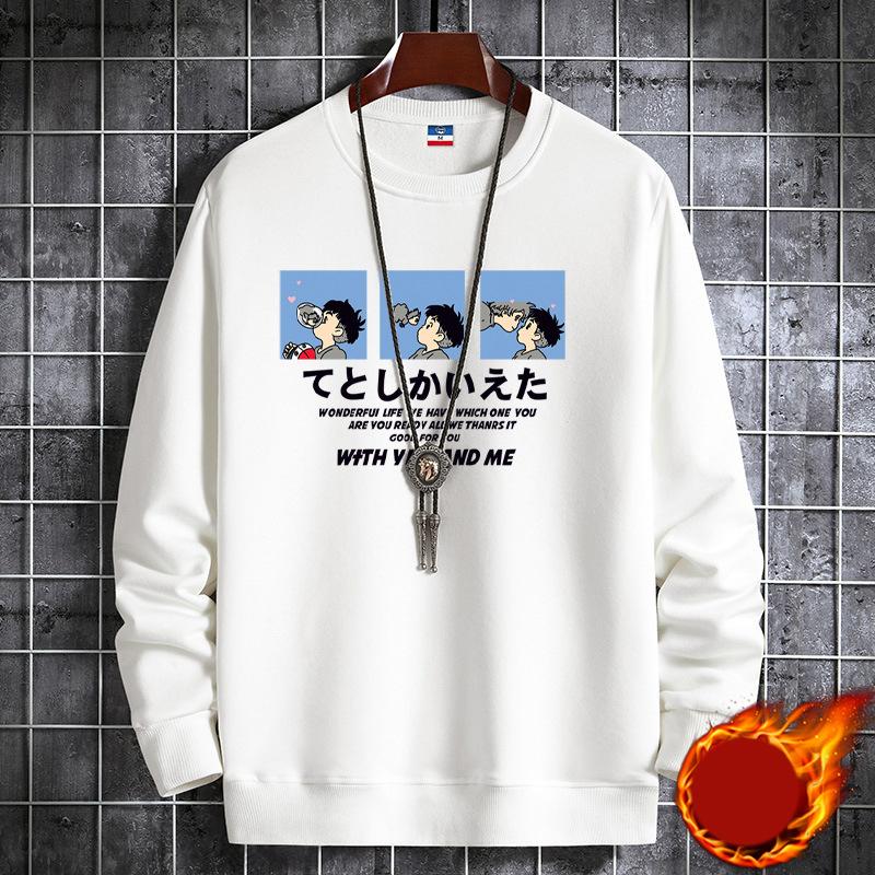 Теплая Весенне-Осенняя Мода Черный Мужской Однотонный Свитер с Круглым Вырезом Длинный Рукав Свободного Кроя Белый Синий Повседневный Пуловер Принт Утепленная Толстовка Желтый