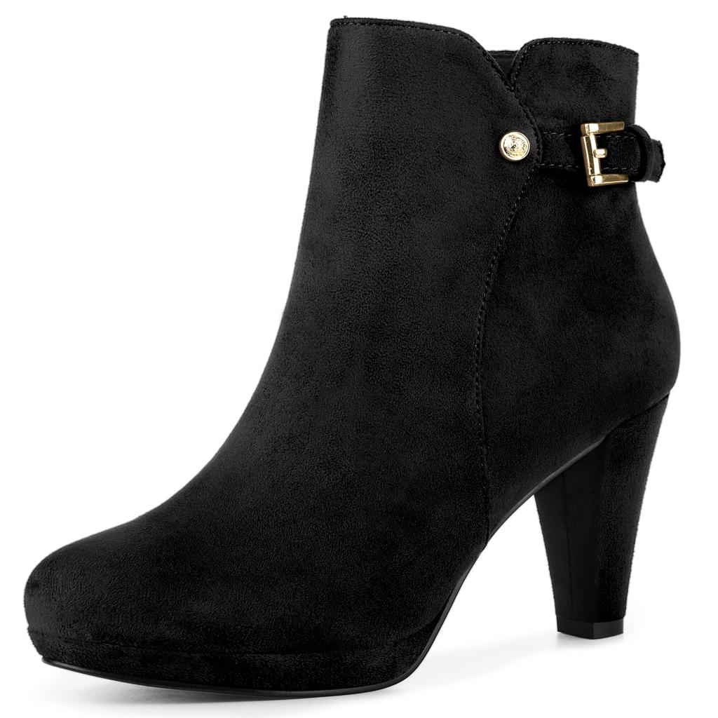Allegra K Women's Platform Ankle Boots with Side Zipper, Black, Size 23.5cm