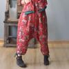 Women Vintage Print Floral Wide Leg Pants Elastic Waist Summer Pockets Female Loose Harem Pants