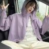Fashionable Purple Hooded Jacket for Women's Autumn Sports Style Mid Length Loose Zipper Top