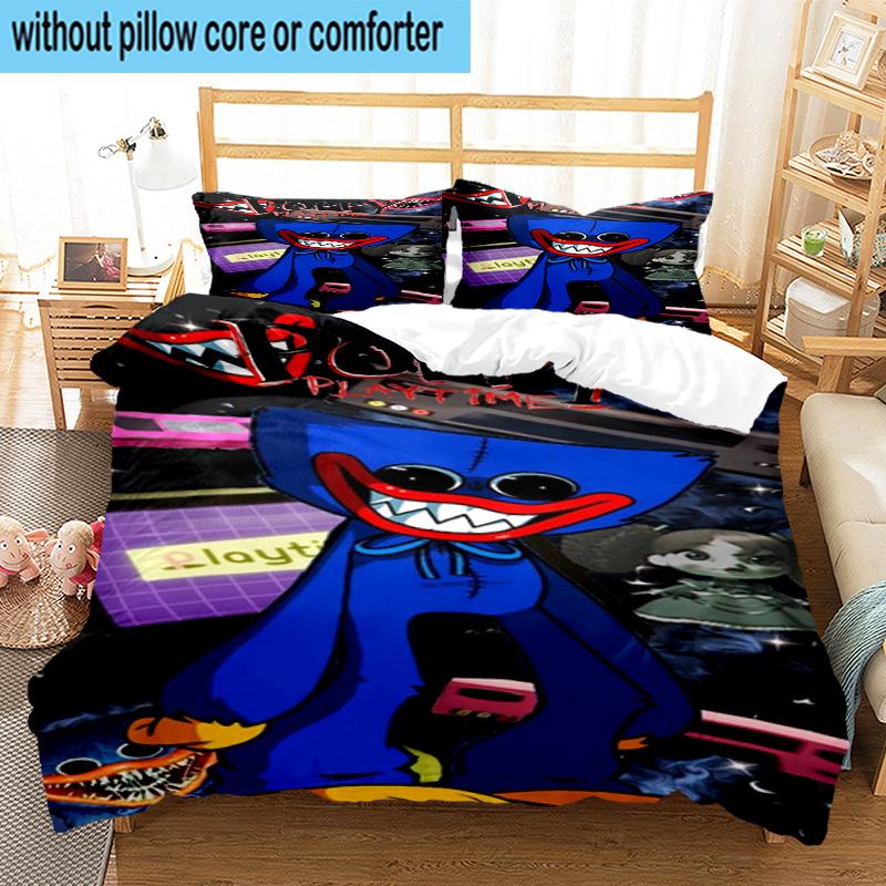 Blue Monster Huggy Family 3pcs Bedding,Including 1pc Duvet Cover And 2pcs Pillowcases Perfect for Christmas,Ideal for Bedroom, Dormitory