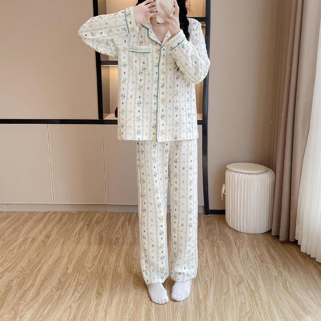 Women's Warm Pure Cotton Long-Sleeve Pajama Set - Autumn/Winter