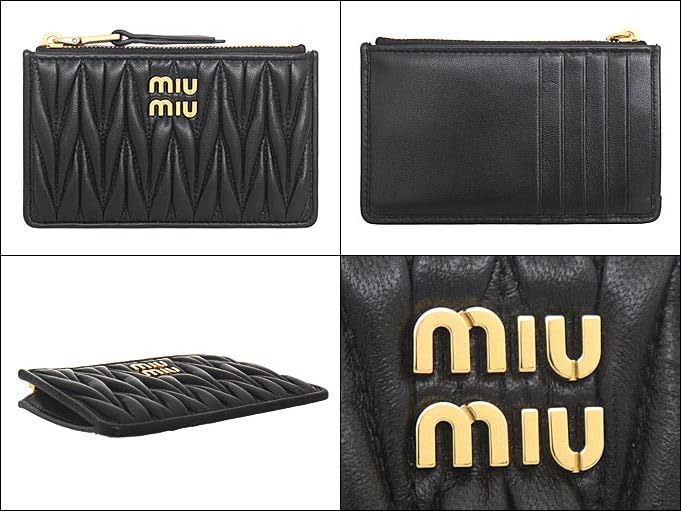 Кошелек 5MB06M 2FPP Nero Matelasse кожаный металлический кошелек с логотипом для карт и монет [Miu Miu] (чехол для монет) Женский [Бренд] [Товар]