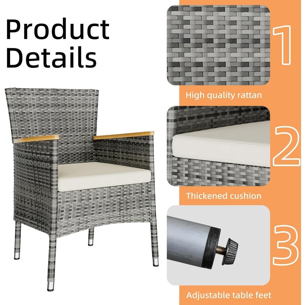 Набор из 5 предметов для обедов на открытом воздухе, набор плетеной мебели для патио с деревянным столом и 4 стульями с мягкими подушками для двора, сада