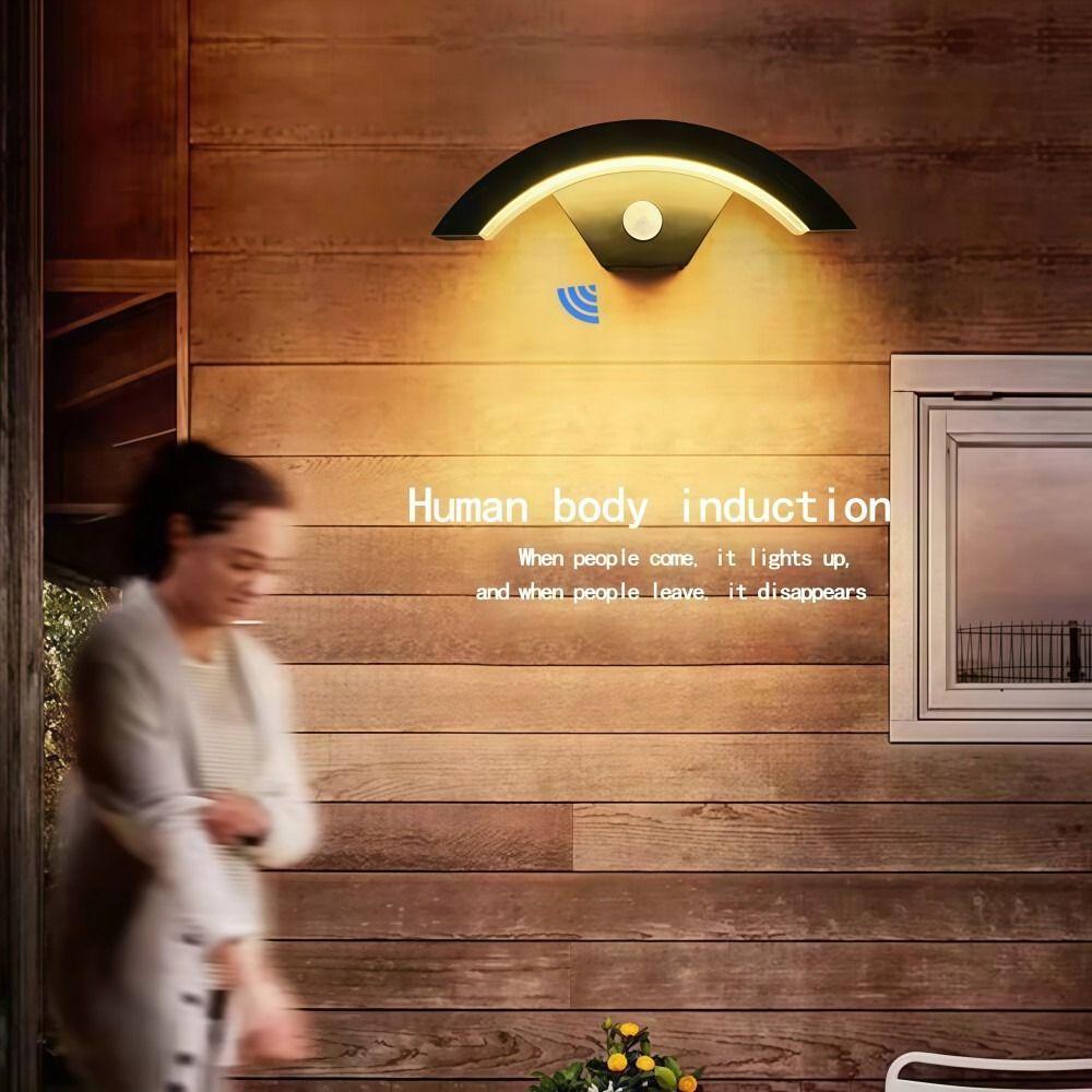 With Motion Sensor Outdoor Curved LED Wall Light Outside Garden Porch