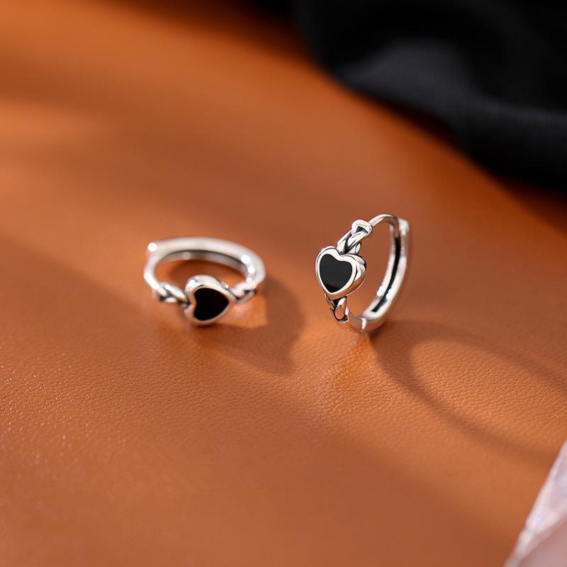 Серьги-кольца из стерлингового серебра с черным сердцем - Женские 2022 Трендовый Нишевый Дизайн Летние Украшения