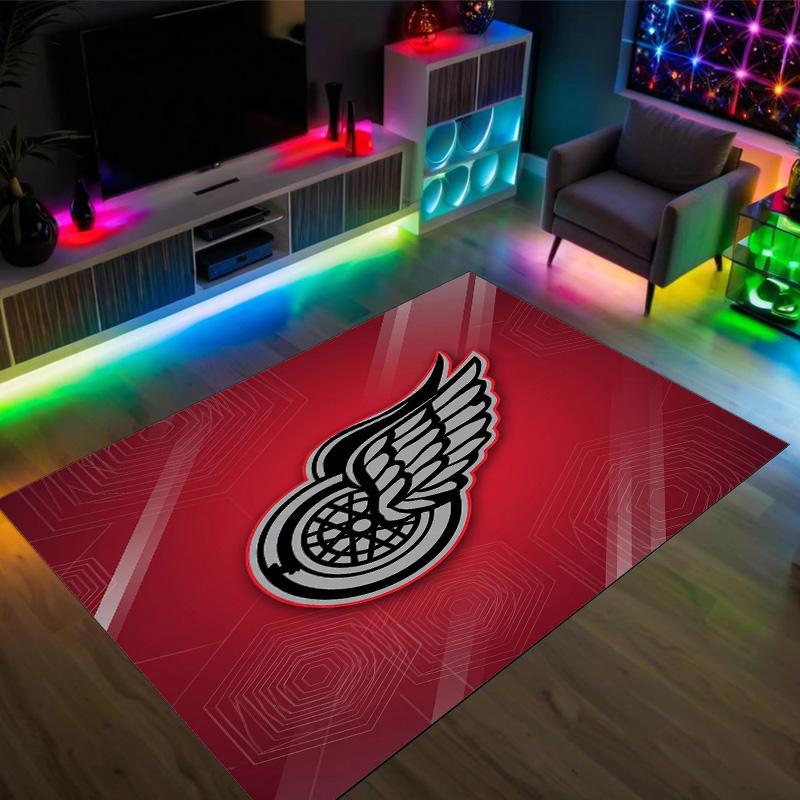 Detroit Red Wings Design Crystal Velvet Carpet Cozy Non?Slip Printed Rug For Bedroom Living Room Entrance