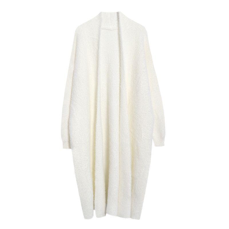 Белый длинный кардиган, женская зимняя одежда, вязаный пушистый кашемировый свитер с длинными рукавами, пальто в корейском стиле, теплый винтажный