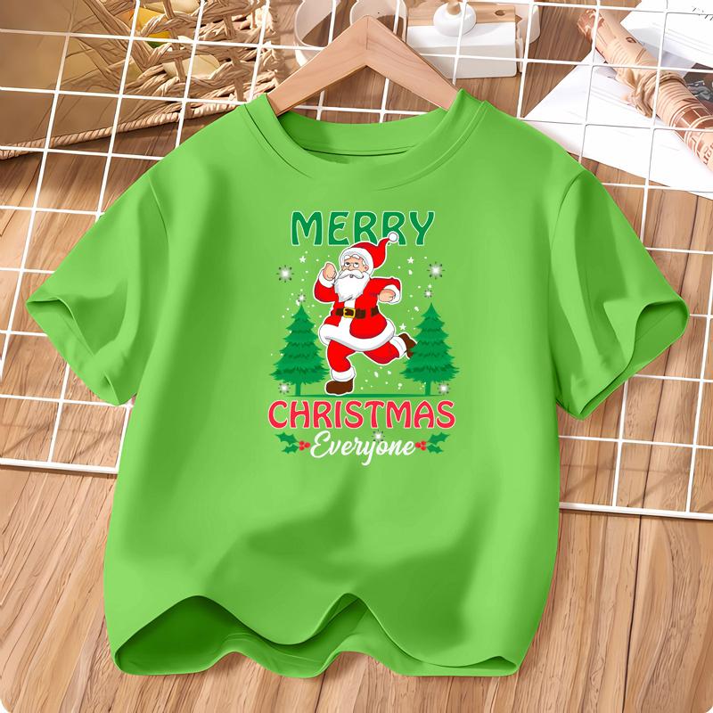 Футболка с танцующим Санта-Клаусом, с коротким рукавом, мультяшная рубашка для мальчиков, праздничные рождественские топы для детей