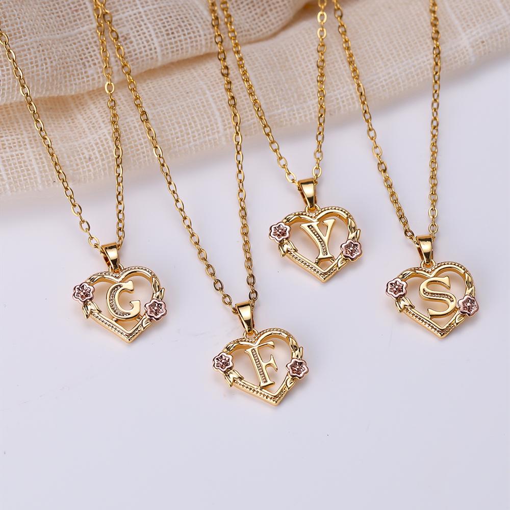 AZ буквы золотого цвета цветок инициалы ожерелье для женщин девушка сердце письмо колье ожерелье лучшие подарки алфавит ювелирные изделия