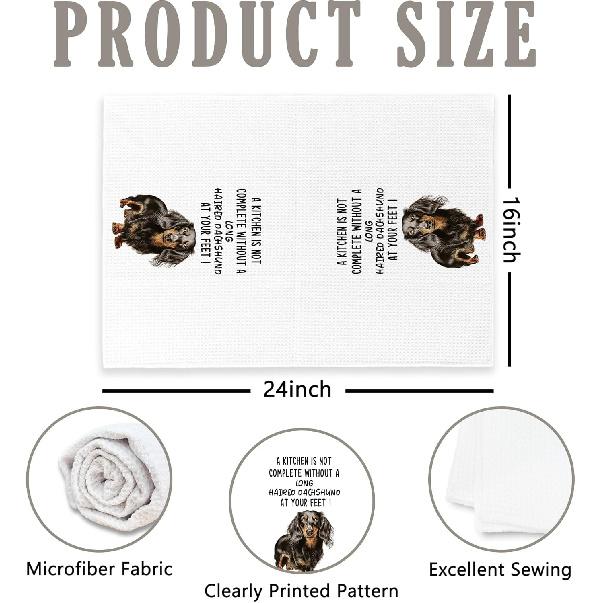 Long-Haired Dachshund Kitchen Towels Set of 2, Dog Gifts for Women, Dachshund Gifts, Dog Lover Mom Gift Tea Towels Kitchen Hand Towels 16x24 Inch for